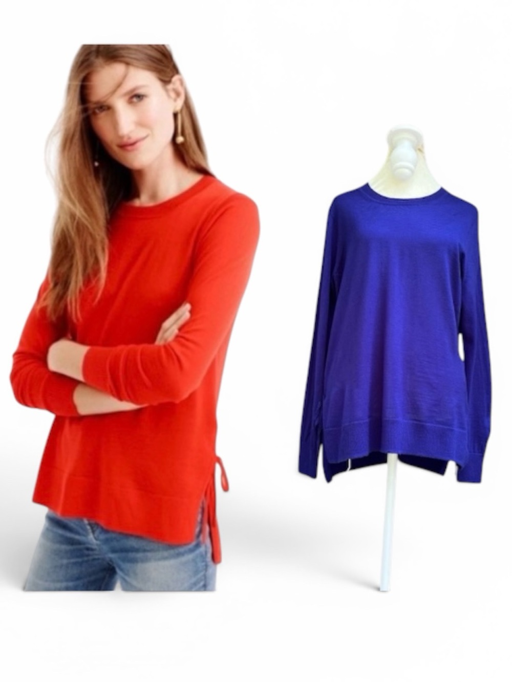 J. Crew 100% Merino Wool Crew Neck Tie Side Sweater in Royal Blue Size Large